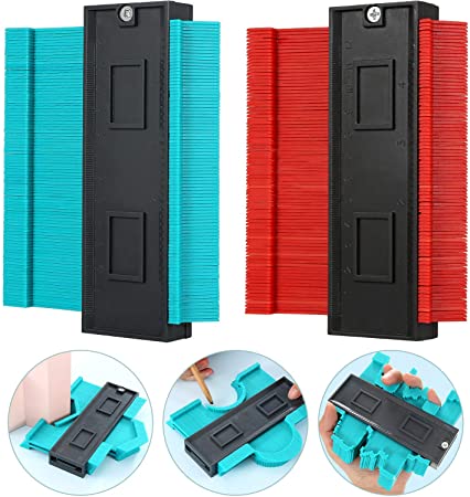 2 Pieces Contour Gauge Duplicator 5 Inch Plastic Profile Copy Gauge Ruled Contour Duplication Tiling Laminate Measure Tool (5 x 5 Inches, Green and Red)