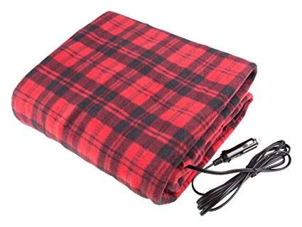 Electric Car Blanket- Heated 12 Volt Fleece Travel Throw for Car and RV-Great for Cold Weather, Tailgating, and Emergency Kits by Stalwart-RED/BLACK