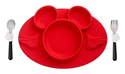 The First Years Disney Mickey Mouse Silicone Placemat with Stainless Steel Fork & Spoon 3 Piece Set