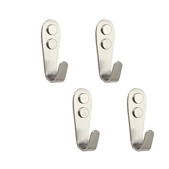 Lonker Hight Quality Brushed Stainless Steel Single Prong Robe SUPER Heavy Duty Wall Mount Hook, Fit for kitchen,Bedroom,Living room, Bathroom, Shower room,closets,Set of 4 in pack -large