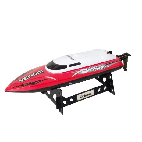 UDI001 Venom Remote Control Boat for Pools, Lakes and Outdoor Adventure - 2.4GHz High Speed Electric RC - includes BONUS BATTERY (*Doubles Racing Time*) - Exclusive Red Color
