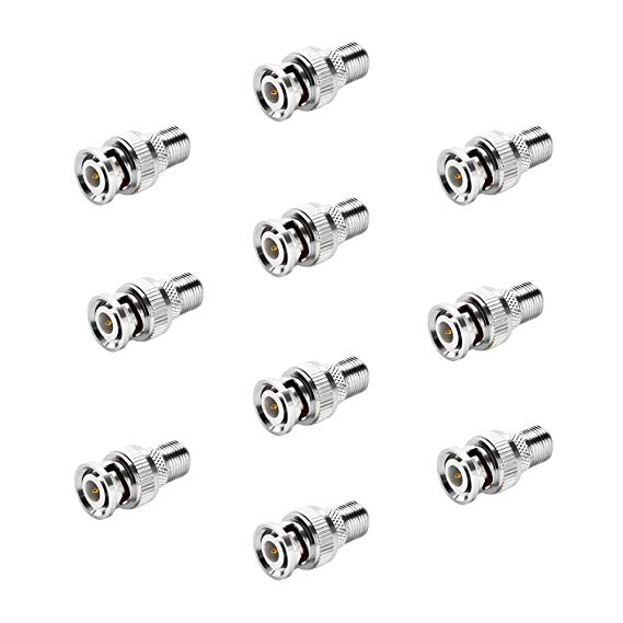 Pasow BNC Male Plug to F Female Jack Adapter Coax Connector Coupler adapters CCTV Camera (10PCS)