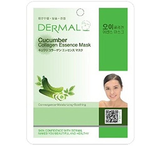 Dermal Korea Collagen Essence Full Face Facial Mask Sheet - Cucumber (10 Pack)