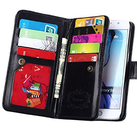 S6 Case, Galaxy S6 Case, Joopapa Samsung Galaxy S6 Wallet Case,luxury Fashion Pu Leather Case Magnet Wallet Credit Card Holder Flip Cover Case Built-in 9 Card Slots & Stand Case for Samsung Galaxy S6 (Black)