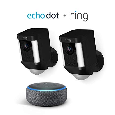 Ring Spotlight Cam Battery HD Security Camera  2-Pack (Black) with Echo Dot (3rd Gen)