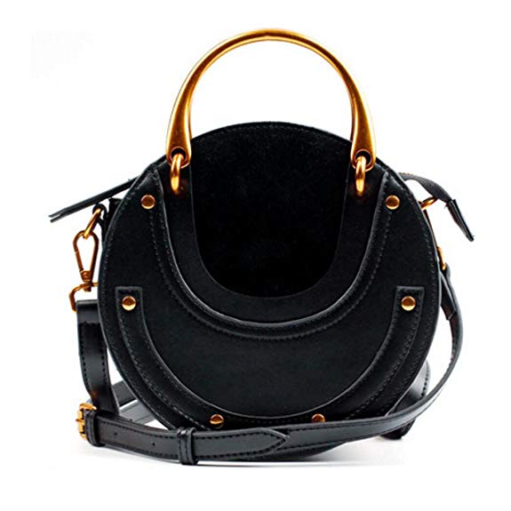 Actlure Women Genuine Cowhide Leather Round Shape Top handle Shoulder Purse Crossbody Bag