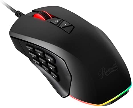 Rosewill RGB Gaming Mouse with Side Buttons, Interchangeable Side Plates with 3 & 9 Programmable Buttons for FPS/MMO/MOBA & PC/Laptop Games, 10000 DPI Optical Sensor, Comfortable Grip - NEON M63