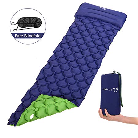 TOPLUS Camping Mat Inflatable, Sleeping Mat Waterproof Air Pad Double-Sided Color Portable & Foldable Self-Inflating Mats for Outdoor Backpacking Hiking (Blue   Green)