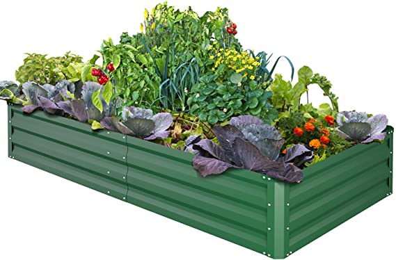 Ohuhu Metal Raised Garden Bed Planter Box, 6' x 3' x 1' Reinforced Galvanized Steel Raised Beds with Baking Varnish, Heavy Duty Planter Box for Growing Vegetables, Flowers, Herbs and Succulents