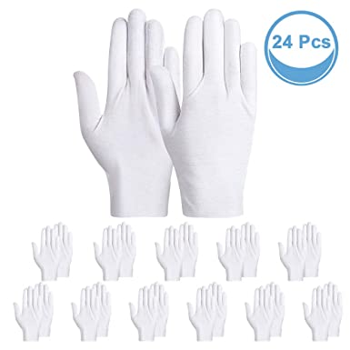 Rovtop 12 Pairs Cotton White Gloves, 8.8 inches,Used to Inspect Jewelry, Dry Hand moisturizer & Daily Work and More