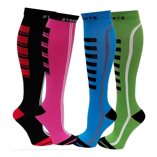 4 Pairs Sports Compression Socks for Men & Women 15-20 mmHg , Graduated Athletic , Running , Soccer , Air Travel , Boost Stamina , Circulation & Recovery