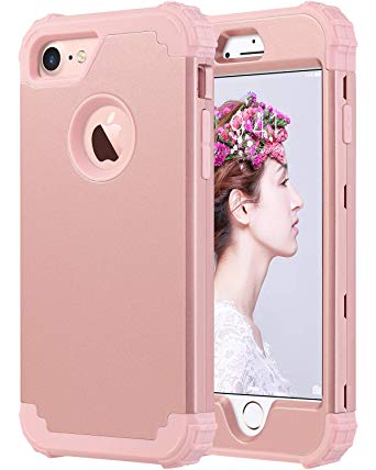 ULAK iPhone 8 Case, iPhone 7 Case, Heavy Duty Protection Shockproof Hybrid Soft Silicone & Hard PC Rugged Bumper Anti Slip Full-Body Protective Cover for iPhone 7 4.7 inch, Rose Gold