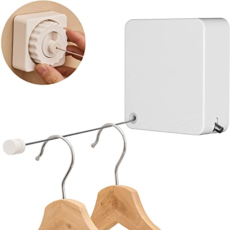 Dr.DJ Retractable Clothesline - Heavy Duty Clothes Drying Laundry Line, Indoor Outdoor Wall Mounted, Dryer Clothing Retracting Stainless Steel Line, 15.8 Feet (White)