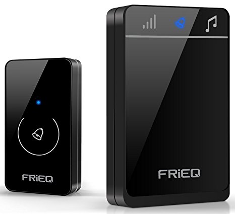 FRiEQ Portable Waterproof Wireless Doorbell - Premium Wireless Door Chime Design with 150M Range, 52 Melodies, Touch Sensor and Automatic Coding - Easy to Install, Hardware Included