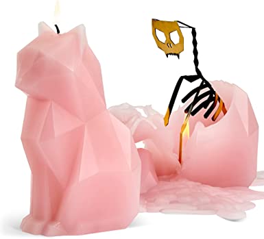 PyroPet Cat Candle - Light Pink - Cat Candle with an Aluminum Skeleton Inside - 25 Hour Burn Time - 7” Tall - Unique Gift for Cat Lovers, Halloween Decor, Christmas Gifts, Mom, Wife, Girlfriend Gifts