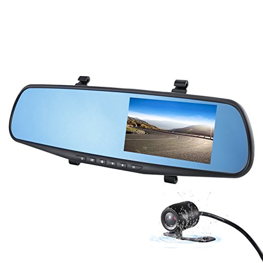 Dual Lens Mirror Camera, LESHP Full HD Rear View Camera Vehicle Mirror Camera Recorder 120 Wide Angle with 4.0 Inch Screen for Vehicles Security