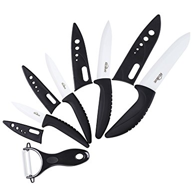 Kealive Ceramic Knife Set, Kitchen Knives with Peeler for Kitchen Chef 4 Knives 1 Peeler White Blade