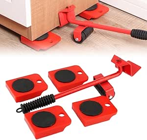 Furniture Lifter Tool, Furniture Lift Mover Tool Set, Furniture Lifter Tool Transport Shifter, Heavy Duty Appliance Rollers Moving Men Furniture for Tile Floors Hardwood Floors (Red, Large)