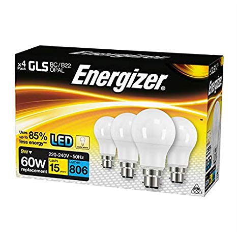 Energizer GLS Replacement LED Bulb 4 Pack (Warm White B22, 60W)