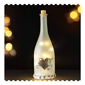 Bright Zeal 11.5" Tall LED Champagne Bottle Lights with Cork & String Lights (FROSTED WHITE, 6hr Timer) - Decorative Bottles for Kitchen Wedding Decor - Lighted Wine Bottle Decor Table Decor for Party