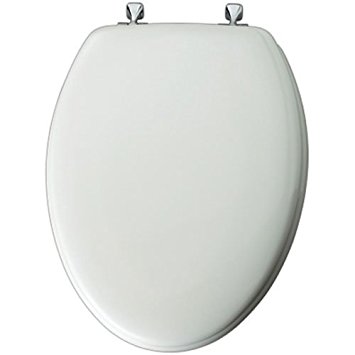 Mayfair 144CP 000 Molded Wood Toilet Seat with Chrome Hinges, STA-TITE Seat Fastening System, Elongated, White