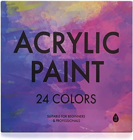 Acrylic Paint Set 24 Colors 12ml Acrilic Non-Toxic Rich Pigments Paints Sets for Artists Hobby Painters Adults Kids Beginners Professionals Ideal for Canvas Wood Clay Fabric Ceramic Craft Supplies