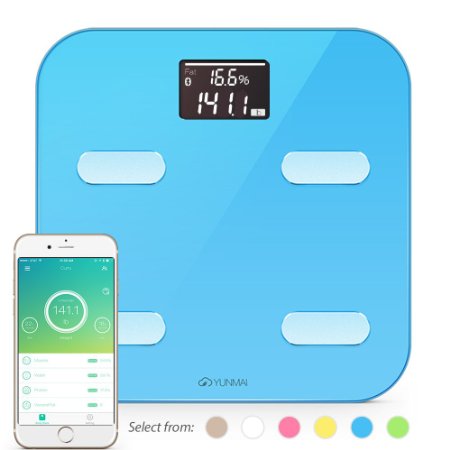 Yunmai Bluetooth 4.0 Smart Scale & Body Fat Monitor - 10 Precision Body Composition Measurements - Body Fat, BMI & More - 16 Users recognized - Smartphone App for Healthy Weight Loss Tracking
