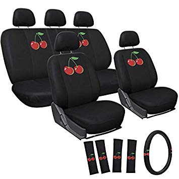 Motorup America Embroidered Red Wild Cherry Auto Seat Cover Full Set