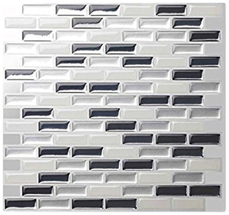 Tic Tac Tiles®- High Quality Anti-mold Peel and Stick Wall Tile in Brick Metal Grey (10)