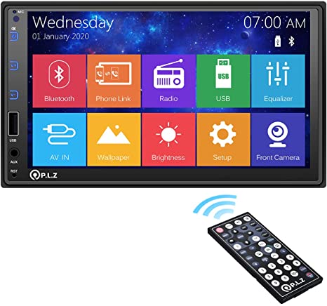 7 Inch HD Touch Screen Multifunctional Car Stereo-Double Din Car Radio Receiver with Bluetooth 5.0, Steering Wheel Control, Mirror Link, AM/FM/MP3/USB/Subwoofer, Aux Input