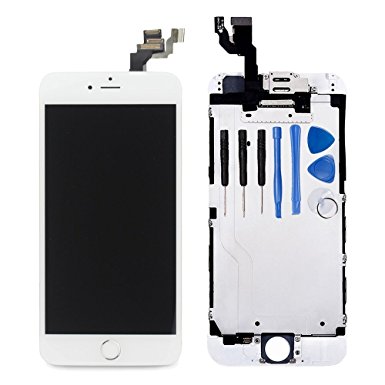 Ayake LCD Screen for iPhone 6 Plus White Full Display Assembly Digitizer Touchscreen Replacement with Front Facing Camera, Speaker and Home Button Pre-Assembled (All Required Tools Included)