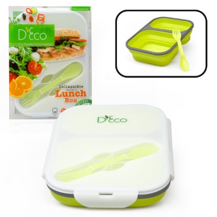 Collapsible Lunch Box (Extra Large) with Two Compartments and Utensil by D'Eco