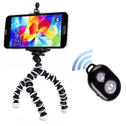 Tripod for iPhone - Peyou 3 in 1 Octopus Style Portable and Adjustable Tripod Stand  Phone Mount  Holder for iPhone 6s iPhone 6 Plus iPhone6 iPhone 5s 5 5cBluetooth Wireless Remote Shutter Black and White
