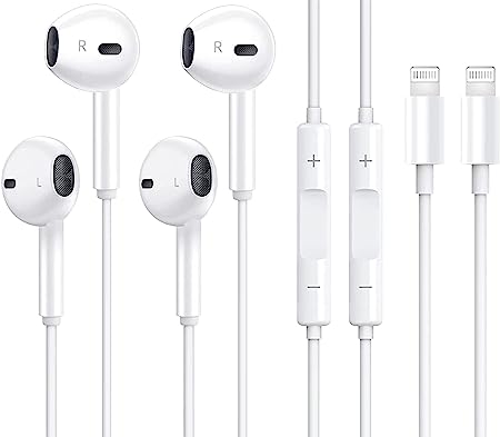 2 Pack iPhone Earbuds Wired Lightning Headphones [Apple MFi Certified] Built-in Microphone & Volume Control in-Ear Stereo Headset Compatible with iPhone 14/13/12/11 Pro Max/Xs Max/XR/7/8 Plus-All iOS