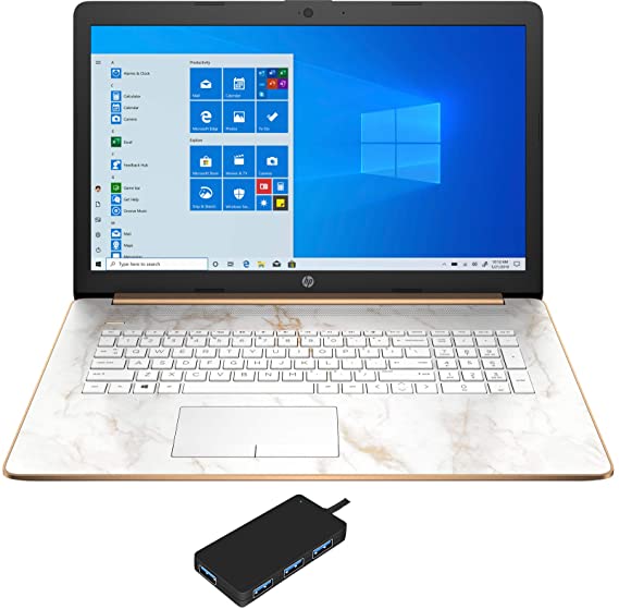 HP 17-BY3697NR Home and Business Laptop (Intel i7-1065G7 4-Core, 16GB RAM, 128GB SSD   1TB HDD, 17.3" HD  (1600x900), Intel Iris Plus, WiFi, Bluetooth, Webcam, 2xUSB 3.1, Win 10 Home) with USB Hub