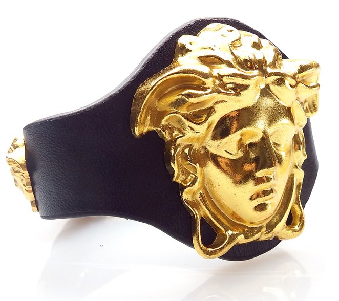 Halukakah Men's Gold Tone 3D "MEDUSA" Leather Bracelet Size Adjustable