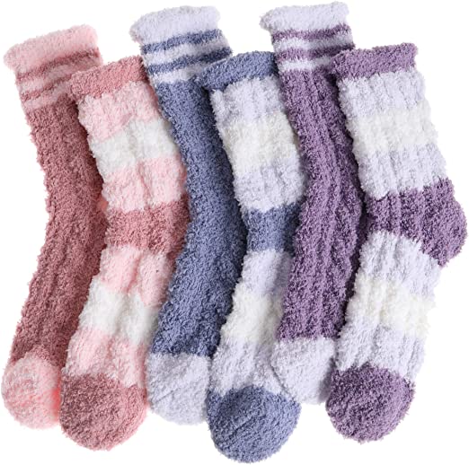 Womens Fuzzy Socks Fleece Fluffy Cabin Plush Warm Sleep Soft Cozy Winter Adult Christmas Slipper Socks 6 Pairs