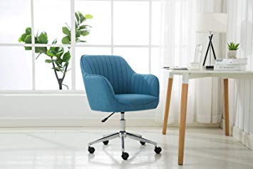 Porthos Home ZFC009A BLU Adjustable Height Contemporary Fabric Office Desk Chair with Arms and Optional Caster Wheels, Easy Assembly, One Size, Blue