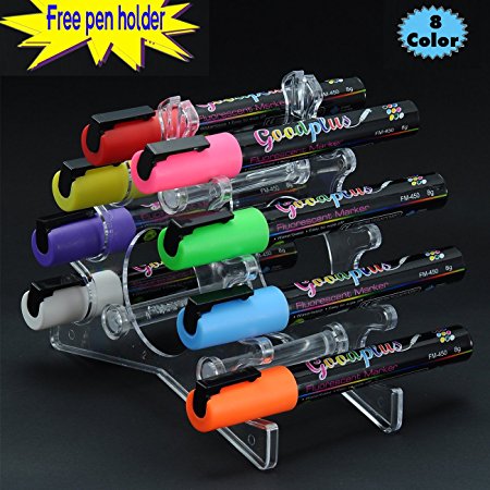 Liquid Chalk Marker, Magicdo 8 Colors Bright Neon Liquid Chalk Pen, Premium Artist Quality Marker Pen Set, with FREE Pen Holder (8 Cols)