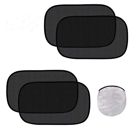 Fullive Car Window Shade - Cling Sunshade for Car Windows - (4 Pack) Side Window Sunshades Blocks Glare and UV Rays 20" x 12" Sun Protector for Baby Kids and Pets (Black)