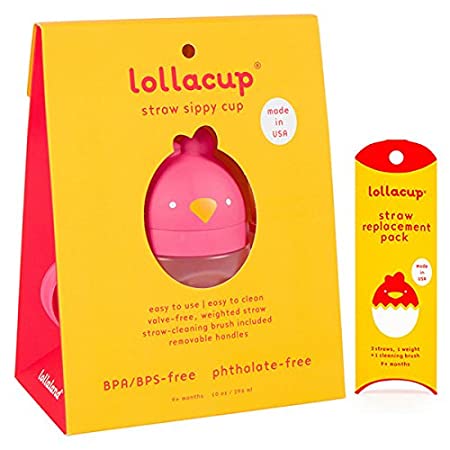 Lollaland Weighted Straw Sippy Cup for Baby:MADE IN THE USA - Transition Kids, Infant & Toddler Sippy Cup (6 months - 9 months) | Shark Tank Products | Lollacup (Pink) w/ Straw Replacement Pack