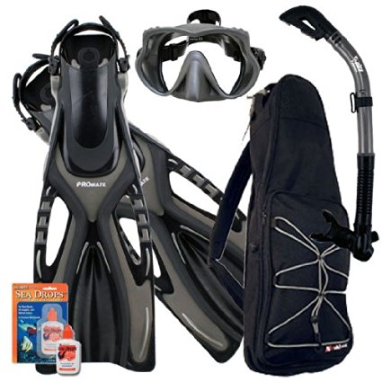 PROMATE Snorkeling Scuba Dive Frameless Mask Fins Dry Snorkel Gear bag Set/ SCS0043