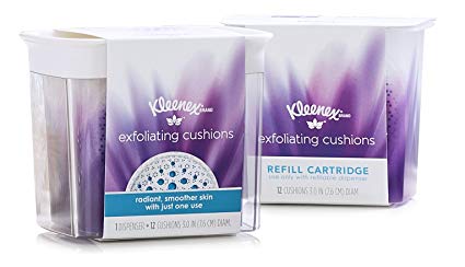 Kleenex Exfoliating Facial Pads, Dispenser Refill & Starter Kit for Makeup Removal, 12 Facial Scrubbing Pads Per Pack (24 Total)