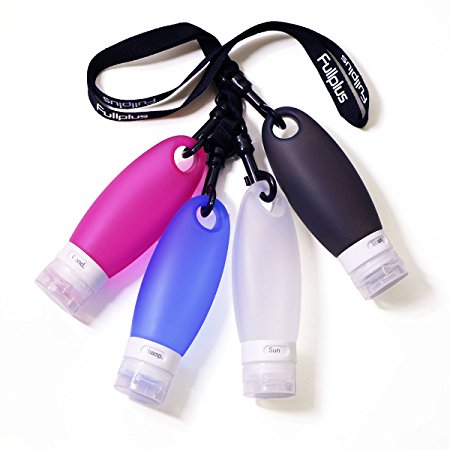 FullPlus TSA Approved Portable Silicone Travel Bottles Set with Shower Lanyard in EVA Bag (3.3 oz,Pack of 4)