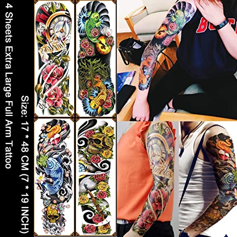 Kotbs 4 Sheets Extra Large Full Arm Temporary Tattoo Waterproof Tattoos Sticker for Men Women Makeup Body Art Fake Tattoo Sleeves Designs