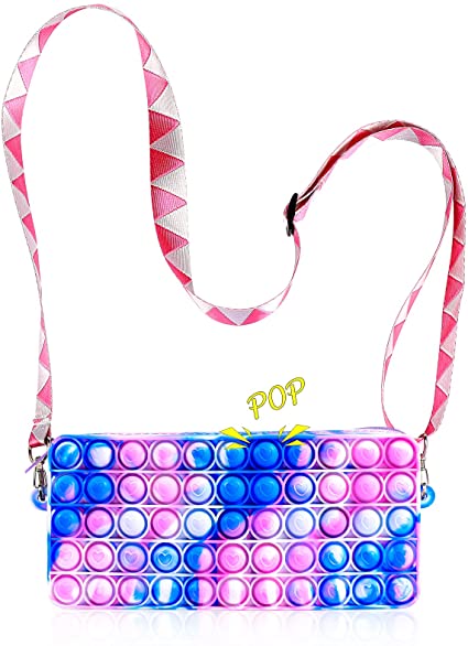 Pop Purse Fidget Toys Bag for Girls and Women, Rainbow Clouds Pop Shoulder Bag Fidgets Halloween Christmas Party Favor Toy, Sensory Silicone Pop Fidget Backpack Toy for ADHD Anxiety Stress Relief