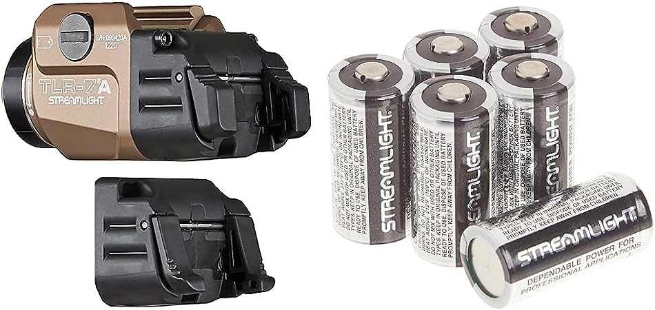 Streamlight 69429 TLR-7A Flex 500-Lumen Low-Profile Rail-Mounted Tactical Light, Includes High Switch & 85180 3V CR123A Lithium Batteries, 6-Pack, Black