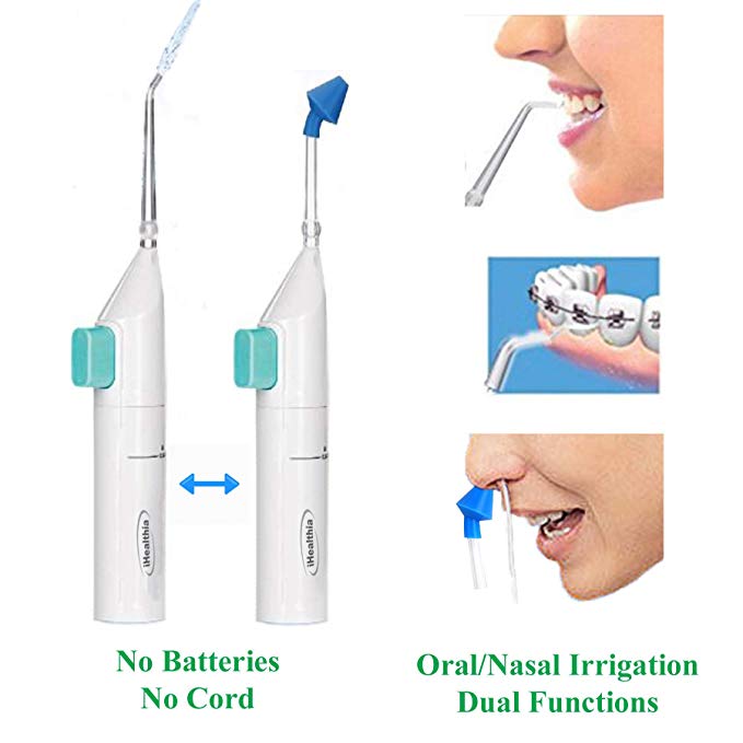 iHealthia Portable Water Flosser Manual Oral Irrigator With Nasal Wash Function