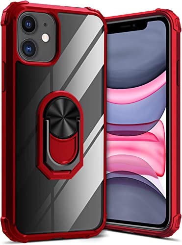 GREATRULY Kickstand Case for iPhone 11 6.1 Inch (2019),Drop Protection Clear Case,Slim Protective Phone Cover Shell,Soft Bumper   Hard Back   Ring Stand Fits Magnetic Car Mount,Red