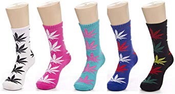 JUMUU Marijuana Weed Leaf Printed Cotton Colorful Sports Crew Socks